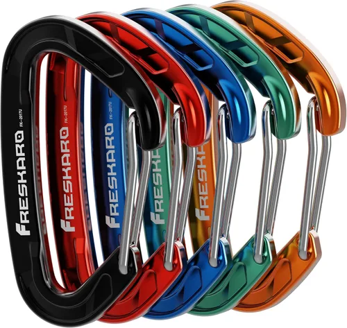 Vista 14 de FresKaro 5 clips de mosquetón nano, 8 kN y 1798 libras, pequeños, resistentes, fiables, resistentes y probados en el tiempo, 5 colores a elegir