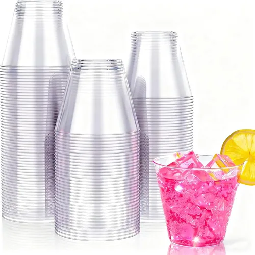 JOLLY CHEF Vasos desechables de plástico transparente de 10 onzas, paquete de 100 vasos de plástico transparente resistente para boda, Acción de