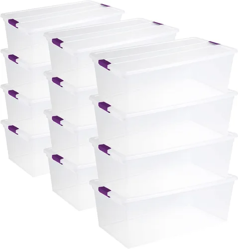 Vista 18 de Sterilite ClearView - Paquete de 12 cajas de pestillo de 6 cuartos de galón, contenedores organizadores apilables con tapas de pestillo