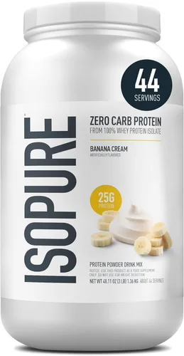 Isopure Zero Carb 100% Proteína Pura de Suero Aislado en Polvo, Libre de Lactosa, Libre de Gluten, Con Vitaminas, Crema de Plátano, 25g de Proteína