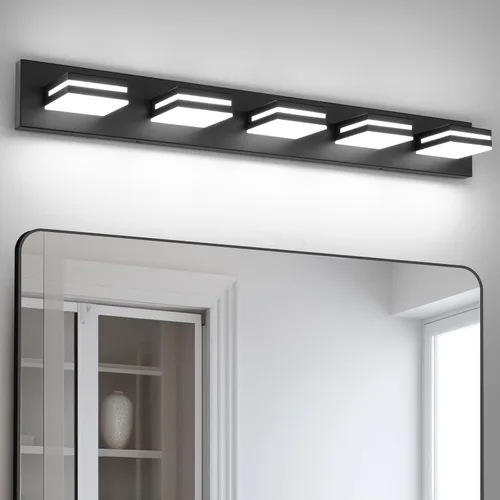 Vista 23 de OKELI Lámpara LED de tocador de baño de 2 luces, color negro mate, moderna lámpara de pared sobre espejo (3CCT, 3000K-6000K)