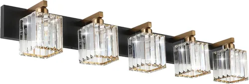 Vista 36 de Aipsun Accesorios de iluminación de tocador de baño, luces de tocador de cristal para baño, 2 luces, accesorios de iluminación de pared de acero