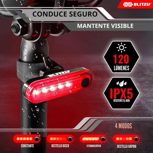 Vista 8 de BLITZU Paquete de 2 luces traseras de bicicleta recargables USB-C, accesorios brillantes para bicicleta trasera de ciclismo, accesorios