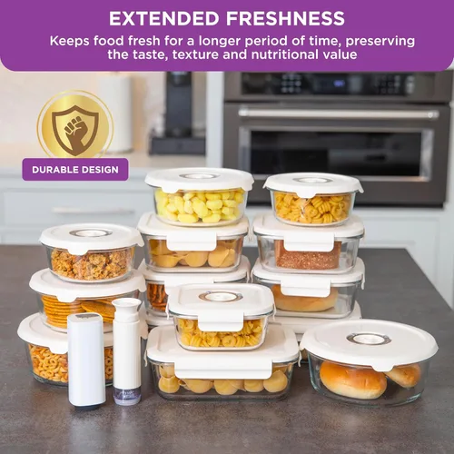 Vista 2 de HOLDN’ STORAGE Recipientes de almacenamiento al vacío para alimentos, juego de 4 recipientes de compartimentos y bomba electrónica - Mantenga