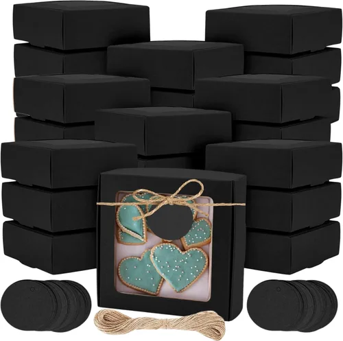 30PCS Cookie Boxes Black with Window - 4.13 x 4.13 x 1.18 Inch Durable Packaging for Baked Goods Small Bakery Containers for Pastries Gift Giving