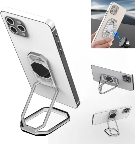 Vista 8 de Soporte de anillo para teléfono con patas plegables, soporte de dedo para celular, rotación de 360°, anillo de metal compatible con soporte
