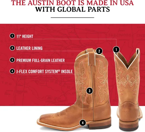 Vista 3 de Justin Botas para hombre Bent Rail de 11 pulgadas con punta cuadrada