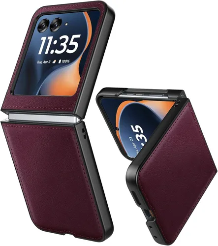 Vista 9 de Cresee Funda para Motorola Razr 2023 - Funda trasera de PU de cuero vegano y parachoques de PC duro para Moto Razr 2023 - Negro