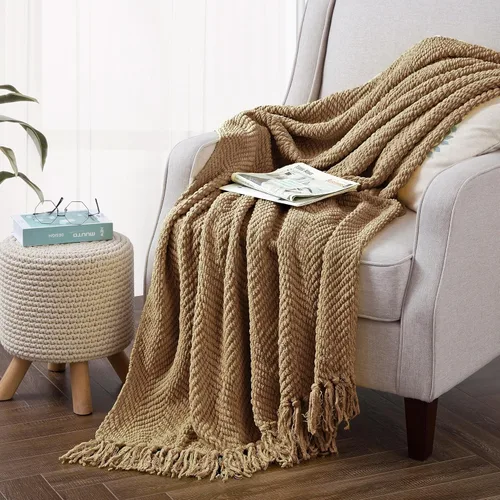 Vista 52 de Manta para sofá, funda de sofá suave de punto texturizado, manta de tweed con borlas de flecos para decoración del hogar, cama, sofá, silla, 50 x 60