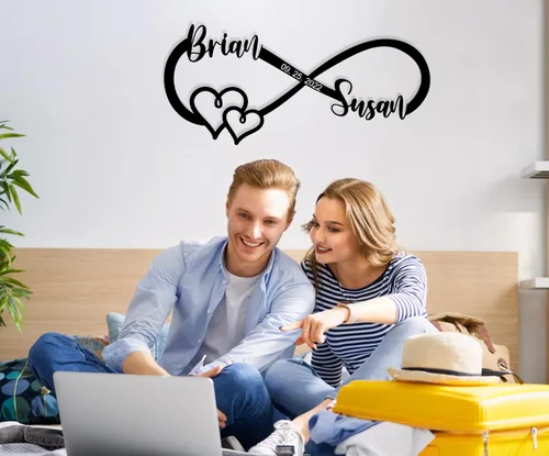 Vista 2 de Decoración de pared de metal con corazón infinito, letreros de infinito personalizados, placa de letrero de amor personalizada, regalos