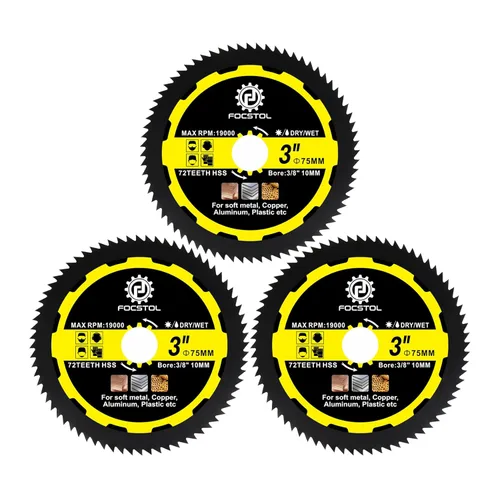 Vista 8 de FOCSTOL Disco de Corte de Madera en Carburo - 3 piezas 3' (75mm) Hoja de Sierra Soldada al Vacío para Madera, Goma y Plástico para Amoladora