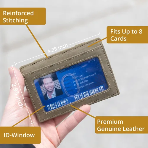 Vista 5 de GARZINI Cartera mágica con soporte para identificación, cartera minimalista con tarjetero RFID, cartera de cuero para 8 tarjetas, 01 Negro carbón