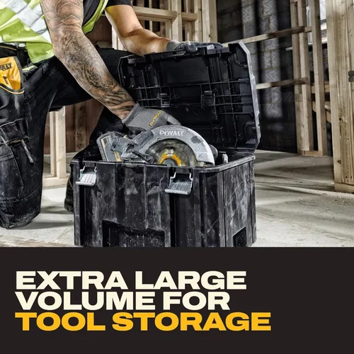 Vista 4 de Caja de herramientas DEWALT TSTAK, diseño extra grande, bandeja extraíble para fácil acceso a las herramientas, resistente al agua y a los escombros