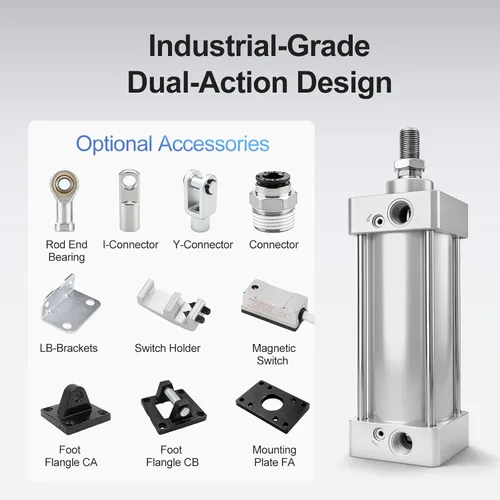 Vista 6 de Baomain Cilindro neumático SC 63 X 25 PT3/8, Diámetro: 2 1/2 pulgadas, Carrera: 1 pulgada, Varilla de pistón atornillada de doble acción