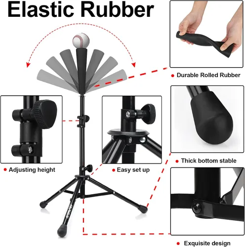 Vista 3 de Baseball Tee Batting Tee Softball Tee Portable Travel Hitting Tee,Easy Adjustable Height,Stable Tripod Stand