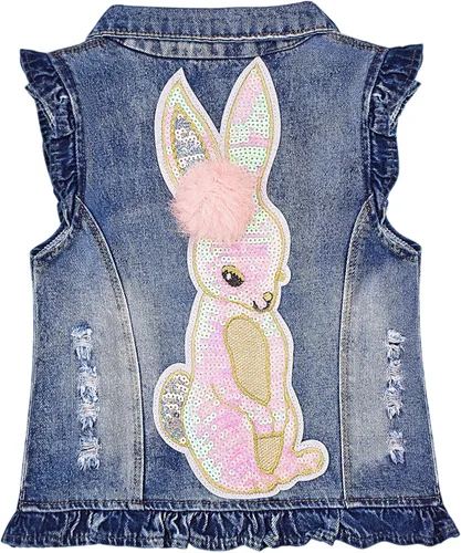 Yao Chaleco de mezclilla para niñas pequeñas, primavera, otoño, lentejuelas, búho, chaleco Conejito