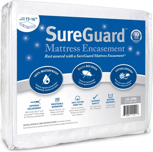 Vista 21 de Funda SureGuard Mattress Encasement de seis lados con cremallera, 100 % impermeable, hipoalergénica