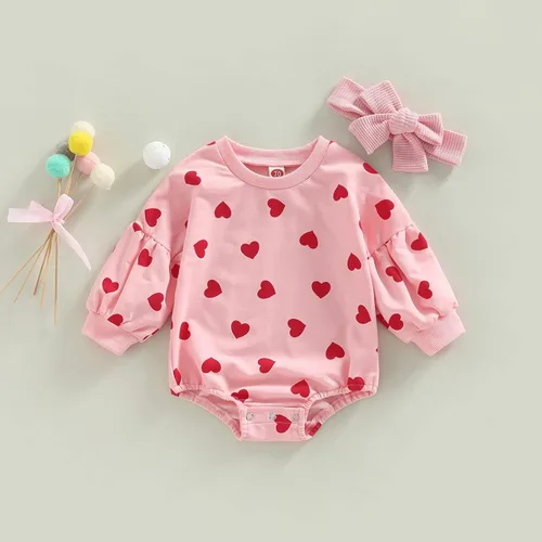 Vista 2 de Mameluco de manga larga para el primer día de San Valentín para bebé, niño y niña, sudadera con cuello redondo