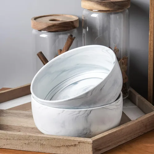Vista 6 de Stone lain Brighton - Cuencos de porcelana marmolada, blanco mate y gris, 4 cuencos
