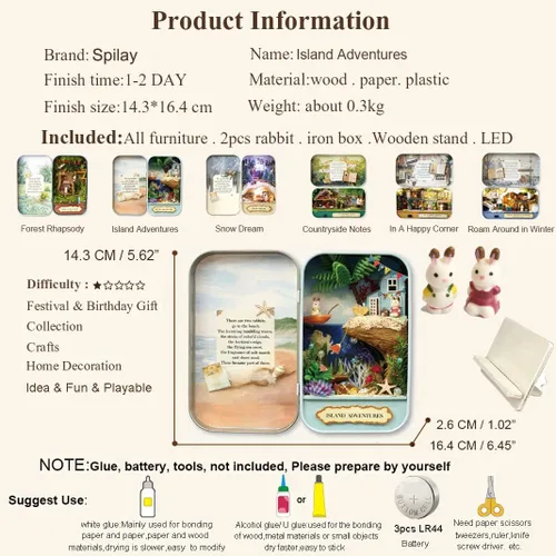 Vista 4 de Spilay Kit de muebles de madera para casa de muñecas en miniatura, hecho a mano, modelo de mini caja de hierro tipo teatro, escala 124