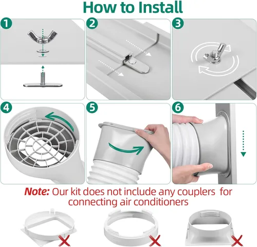 Vista 4 de Kit de ventana de aire acondicionado portátil, kit de ventilación de CA universal ajustable con manguera de escape de 5.9 pulgadas para ventanas