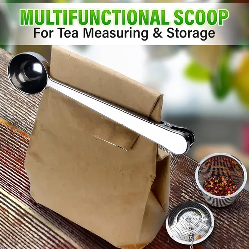 Vista 6 de Conjunto de 1 infusor de té grande, 2 infusores pequeños y cuchara con clip para bolsa - Infusor de acero inoxidable para té de hojas sueltas