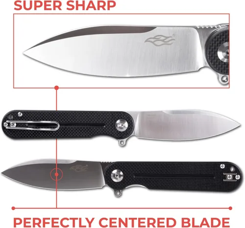 Vista 44 de Firebird Ganzo FH922PT-BK EDC Navaja de bolsillo plegable con filo de navaja, acero inoxidable D2, hoja negra, mango G10 con clip, cuchillo