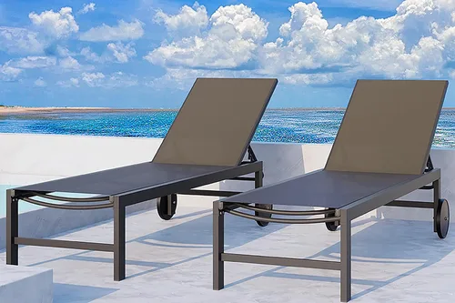 Vista 9 de QAQA - Juego de 2 tumbonas de patio, sillas de salón para exteriores con 5 posiciones ajustables y ruedas, silla reclinable para todo tipo de clima