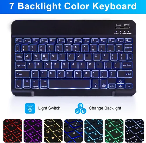 Vista 7 de SOPPY Funda de teclado retroiluminada con mouse para Samsung-Galaxy-Tab A8 de 10.5 pulgadas 2022(SM-X200/X205/X207), recargable, 7 colores, funda