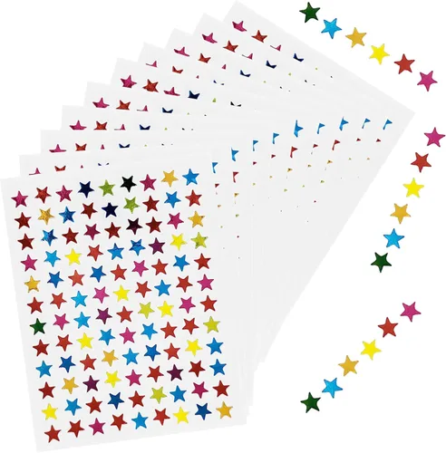 Vista 9 de Paquete de 1080 hojas de calcomanías pequeñas de estrellas doradas, calcomanías de recompensa de 0.3 pulgadas de diámetro para niños, cara, tabla