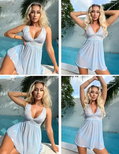 Vista 5 de Avidlove - Lencería para mujer, babydoll de encaje con tirantes, camisón con cuello halter, teddy, malla, camisón de noche