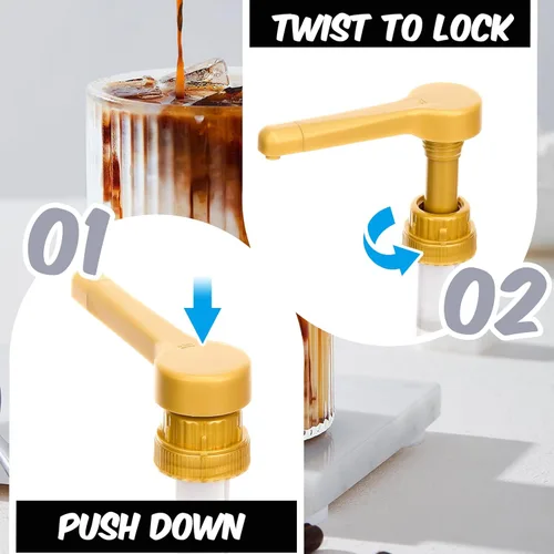 Vista 4 de Tanlade Dispensador de jarabe de café, dispensador de salsa para botellas de jarabe, 64 onzas, color dorado