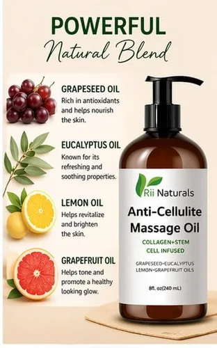 Vista 7 de Aceite de masaje anticelulítico, aceite de masaje corporal, aceite de drenaje linfático para piel suave, cuidado de tejidos profundos, cuidado
