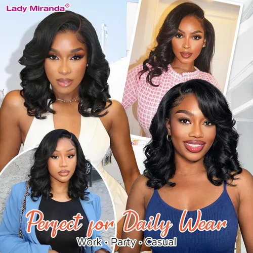 Vista 5 de Lady Miranda Peluca de ondas sueltas con parte de encaje, color puro, rizado natural, sintético, resistente al calor, peluca completa para mujer