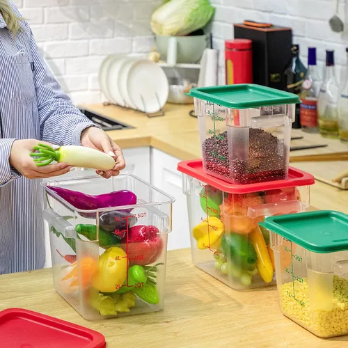 Vista 4 de Lallisa 4 recipientes transparentes de almacenamiento de alimentos de 8 y 4 cuartos de galón con tapas asas y básculas, recipientes cuadrados