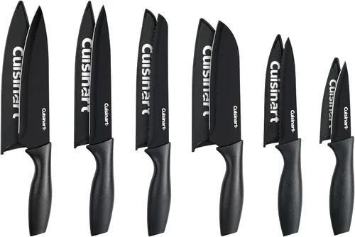 Cuisinart - Juego de cuchillos, con revestimiento de cerámica, 12 piezas con 6 cuchillas y 6 protectores de cuchillas, ligero, de acero inoxidable,