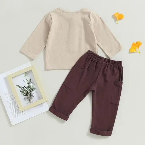 Vista 7 de Thorn Tree Conjunto de ropa de 2 piezas para niños y niñas, camisa de manga larga con botones y cintura elástica, 2 piezas