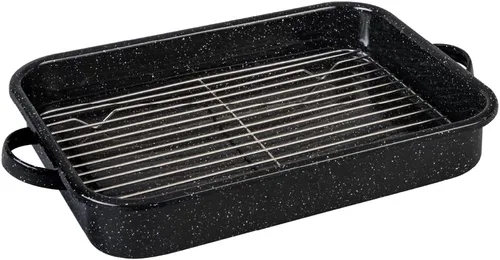 Vista 9 de Granite Ware Juego de tostador rectangular de 25 libras (10 unidades), incluye tapa, estante en V, paquete de 2 bolsas de salmuera, termómetro