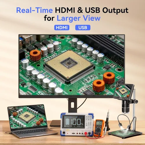 Vista 8 de TOMLOV TriL107 Microscopio digital de 3 lentes: Lupa de microscopio de monedas HDMI de 7 "2500X 2K para visión completa de monedas con pantalla IPS
