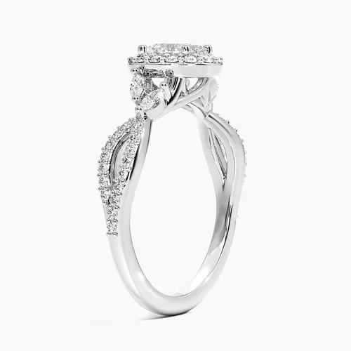 Vista 3 de IGI Anillo de compromiso de diamantes de talla excelente ovalada blanca de 0.93 quilates con marquesa de acento y diamantes redondos de laboratorio