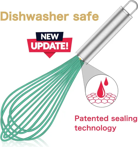 Vista 2 de OYV Batidor de silicona verde azulado, batidor profesional de silicona para cocinar sin arañazos, acero inoxidable y silicona Wisk, herramienta