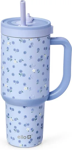 Vista 42 de Ello Oasis Vaso de 24 oz con asa y popote retráctil Taza reutilizable de acero inoxidable aislada 100% a prueba de fugas, regalos