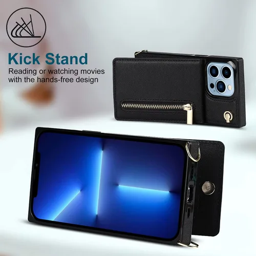 Vista 4 de Funda compatible con iPhone 13 Pro Max de 6.7 pulgadas, bolso de bolsillo, elegante funda protectora para iPhone 13 Pro Max (negro de moda)