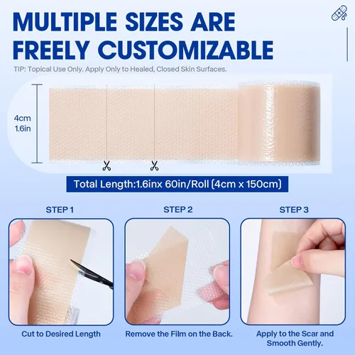 Vista 7 de Hojas de silicona para cicatrices, cinta de silicona de grado médico (rollo de 1.6 x 60 pulgadas - 4.9 ft), cinta para cicatrices quirúrgicas