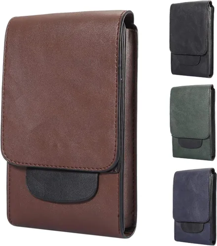 Vista 9 de Bolsa de cuero para teléfono celular, 2 capas de cintura de viaje, cartera para pasaporte con ranura para tarjetas, funda de gancho desmontable