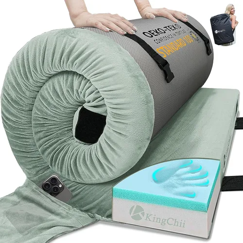 Vista 9 de KingChii CertiPUR-US - Colchón de espuma viscoelástica para campamento, portátil, enrollable, para viajes, campamento, colchoneta para dormir