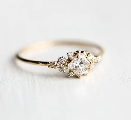 Vista 5 de Koguxuix Anillo vintage de oro anillo de compromiso con circonita cúbica y diamantes de cristal, anillo de boda de oro de 14 quilates Milgrain (8)