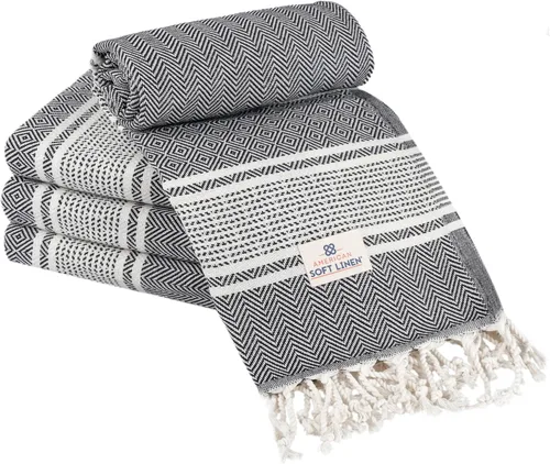 Vista 37 de American Soft Linen Peshtemal - Toallas de playa 100 % algodón, ligeras, sin arena, de secado rápido, para piscina de playa, juego de peshtemal
