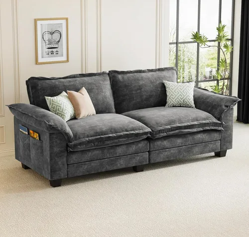 Vista 22 de KKL Sofá cama modular seccional, sofá de nube de 4 plazas con otomana, sofás seccionales de felpilla para sala de estar, apartamento, beige