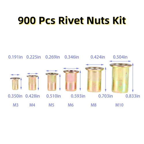 Vista 3 de ALL-CARB Juego de 900 tuercas remachables métricas de acero de zinc, acero inoxidable, roscado de aluminio, tuercas de remache, kit surtido